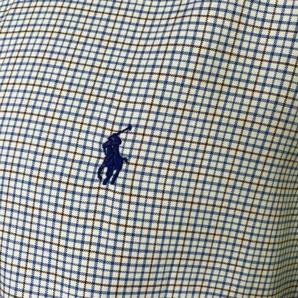 Ralph Lauren Mens Plaid Button Up Dress Shirt Size XL Blue Brown White Logo u - Picture 6 of 10